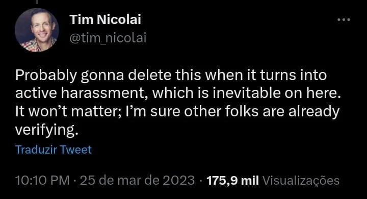 Reprodução/Twitter Tim Nicolai